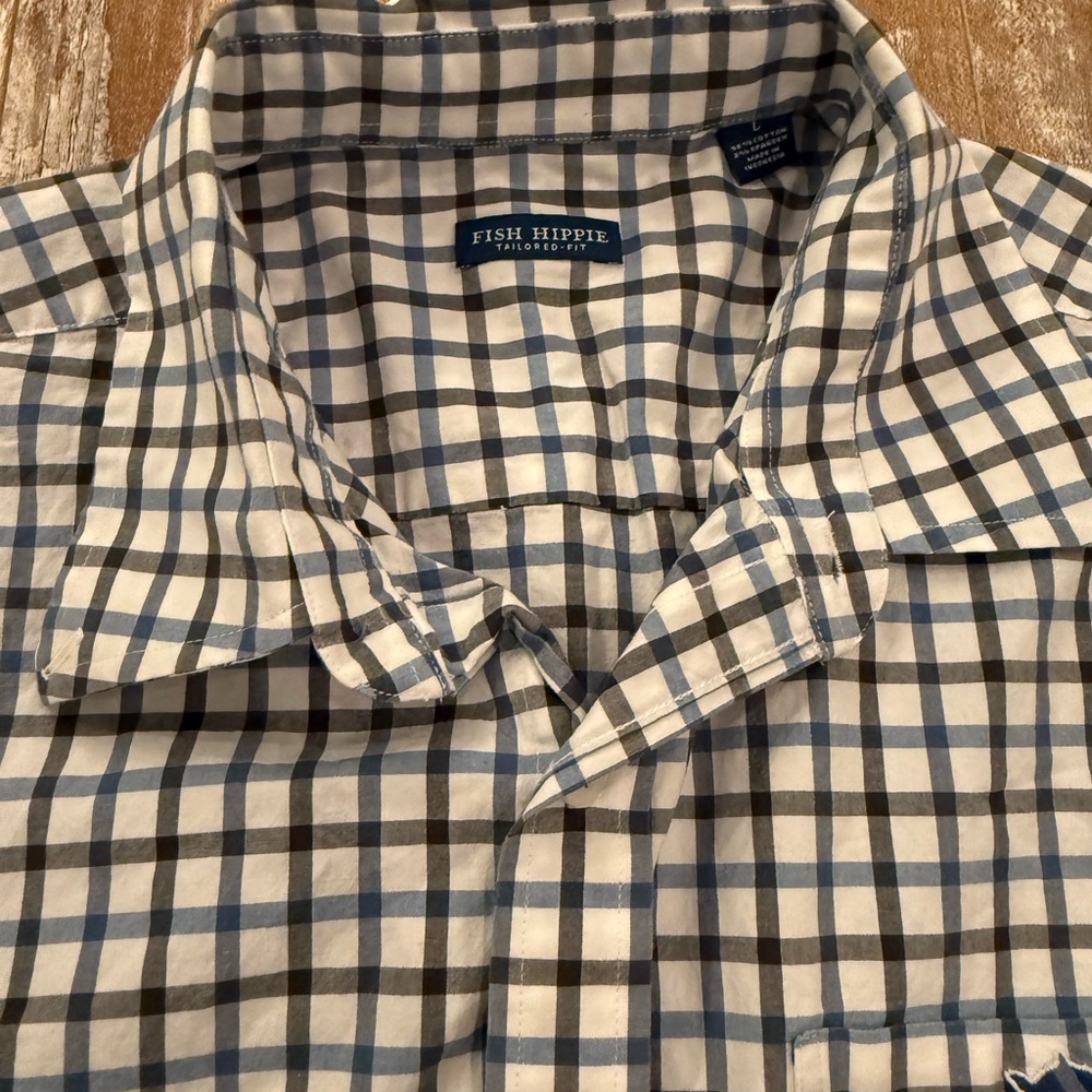 Fish Hippie Men's Blue and Black Checkered Dress Shirt